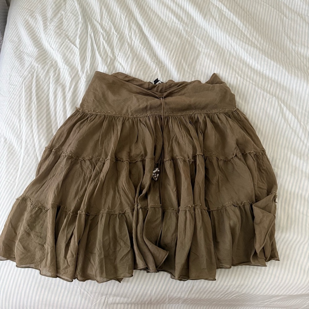 Womens Tiered Green Boho Skirt